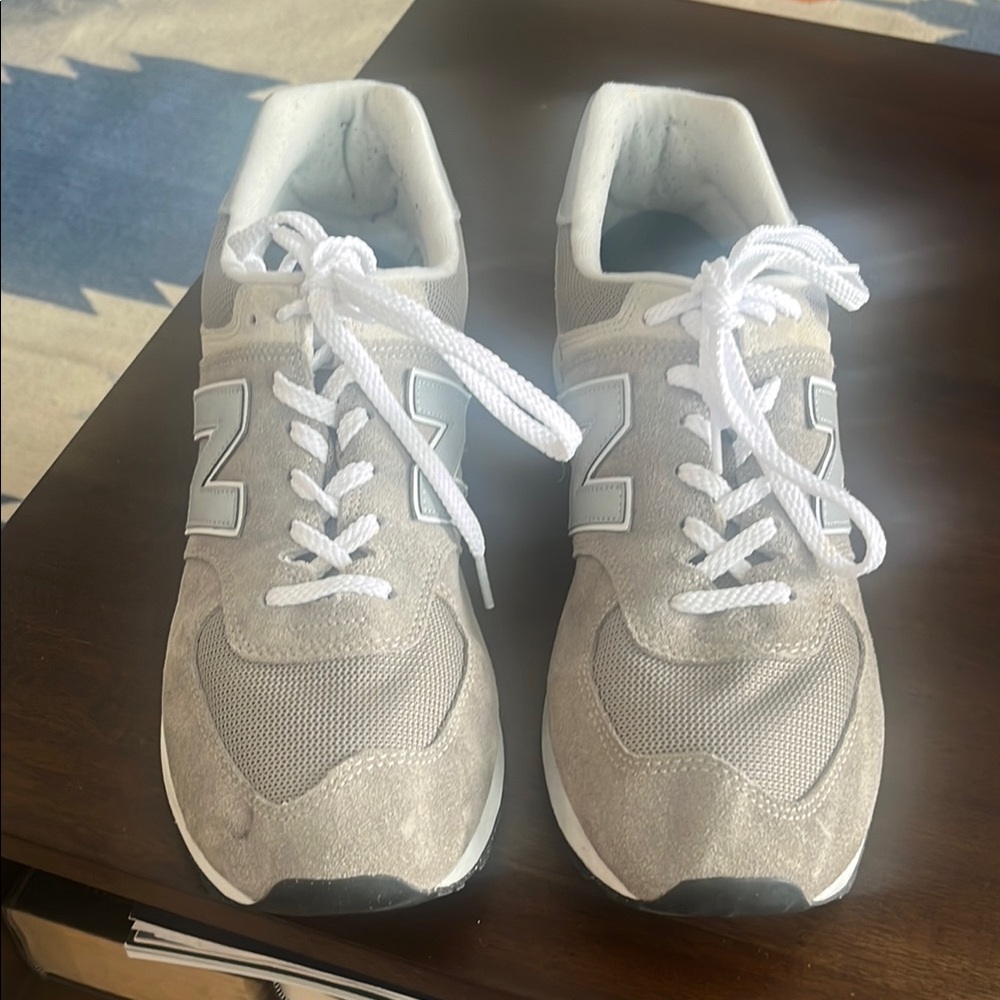 New Balance Gray and White Suede Mesh Sneakers